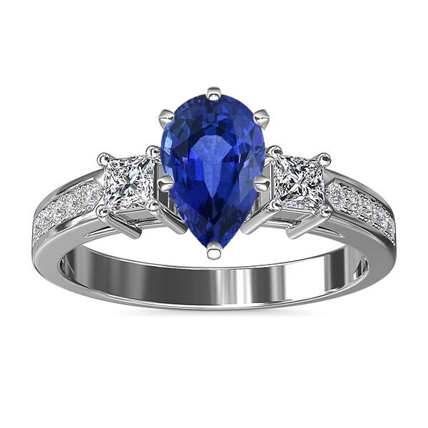 3 Stone Blue Sapphire Ring Princess & Round Diamond Accent 3.50 Carats - Gemstone Ring-harrychadent.ca