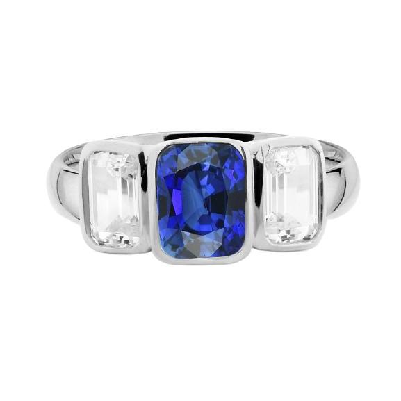 3 Stone Emerald Diamond & Ceylon Sapphire Ring Bezel Set Gold 3 Carats - Gemstone Ring-harrychadent.ca