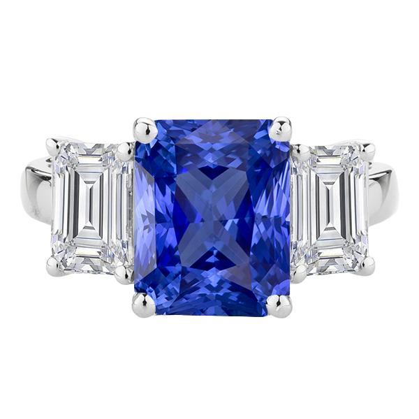 3 Stone Emerald Diamond Ring Gold Blue Sapphire Radiant 4.50 Carats - Gemstone Ring-harrychadent.ca