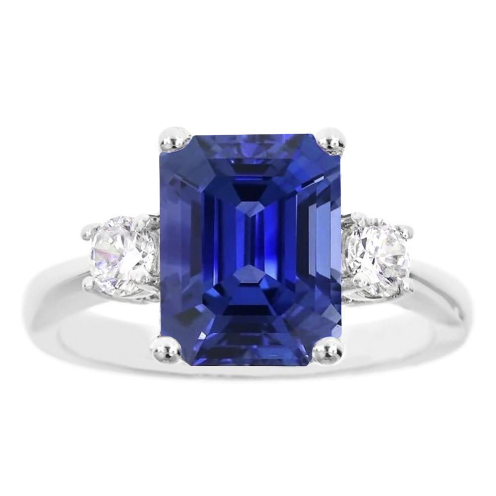 3 Stone Gemstone Ring Emerald Ceylon Sapphire & Diamonds 4.50 Carats - Gemstone Ring-harrychadent.ca
