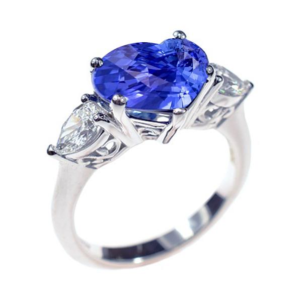 3 Stone Pear Diamond & Heart Blue Sapphire Ring 3 Carats Gold Jewelry - Gemstone Ring-harrychadent.ca