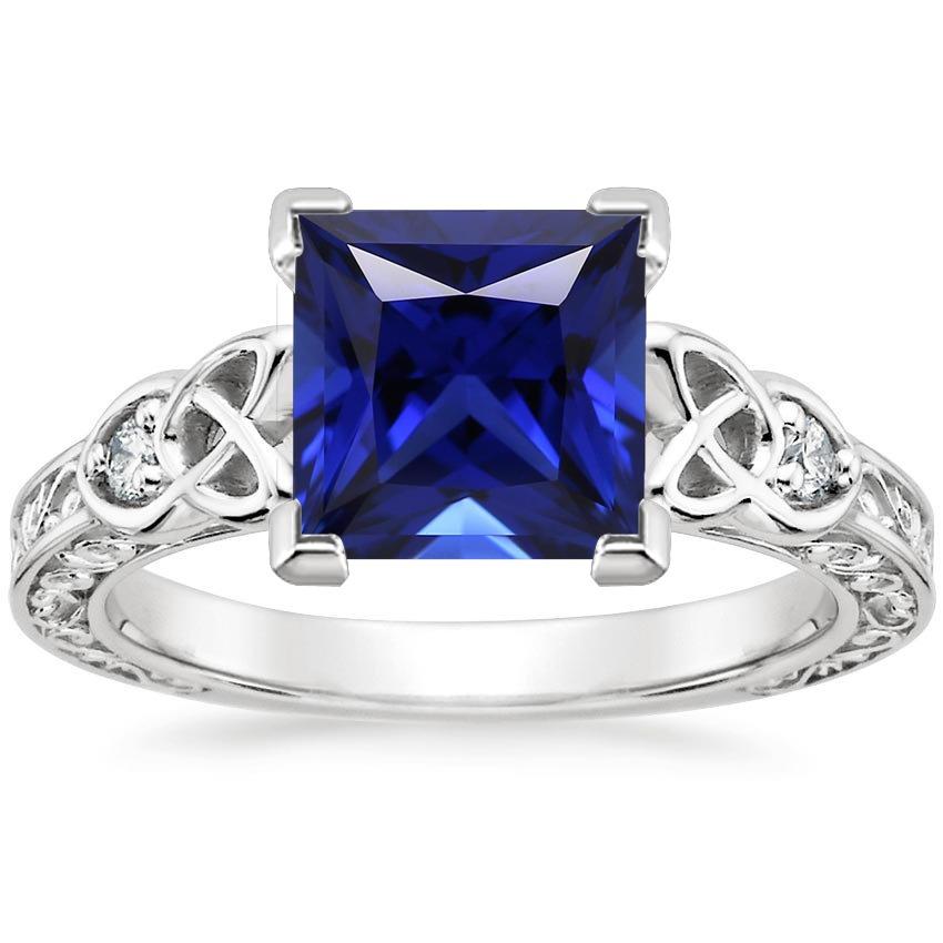 3 Stone Ring 5.25 Carats Filigree Princess Blue Sapphire & Diamond New - Gemstone Ring-harrychadent.ca