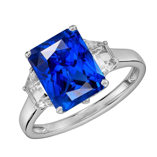 3 Stone Trapezoid Diamond & Radiant Cut Srilanka Sapphire 4 Carats - Gemstone Ring-harrychadent.ca