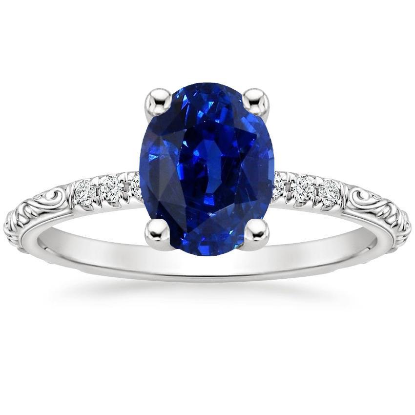 Antique Style Solitaire Blue Sapphire With Accents Ring 3.50 Carats - Gemstone Ring-harrychadent.ca