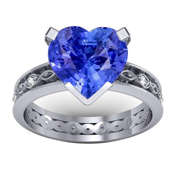 Blue Sapphire Anniversary Ring Round Diamonds 3.50 Carat Vintage Style - Gemstone Ring-harrychadent.ca