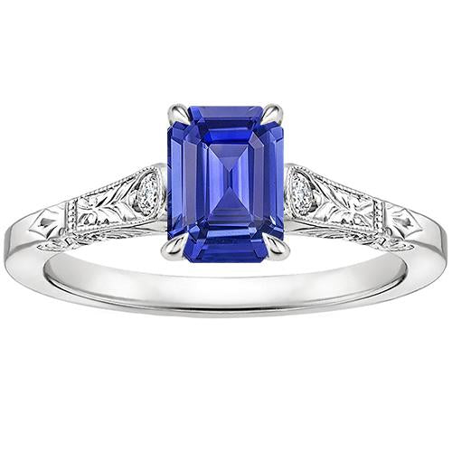 Blue Sapphire & Diamond 3 Stones Ring 3.25 Carats Emerald Cut - Gemstone Ring-harrychadent.ca