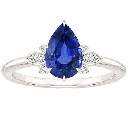 Blue Sapphire Diamond Anniversary Ring 2 Carats Pear Cut Prong Set New - Gemstone Ring-harrychadent.ca