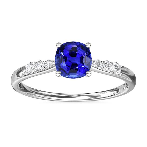 Blue Sapphire Diamond Cushion Engagement Ring 2 Carats White Gold - Gemstone Ring-harrychadent.ca
