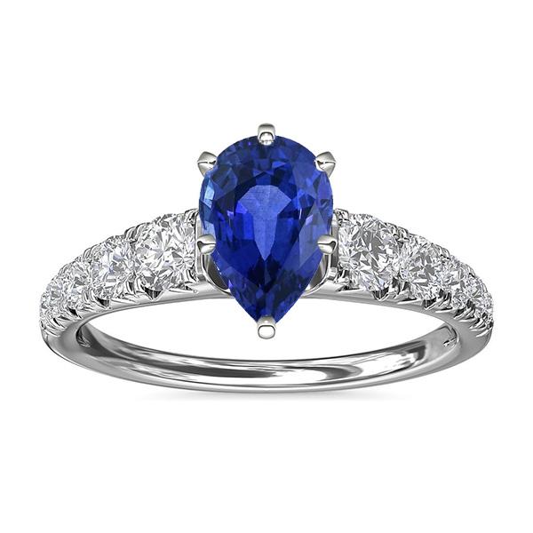 Blue Sapphire Engagement Ring Pear Shaped & Diamonds 3.50 Carats - Gemstone Ring-harrychadent.ca