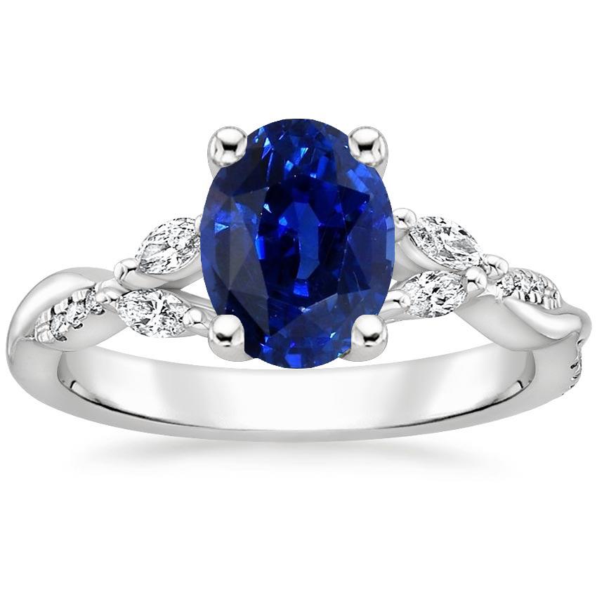 Blue Sapphire Gemstone Ring With Marquise & Round Accents 4.50 Carats - Gemstone Ring-harrychadent.ca