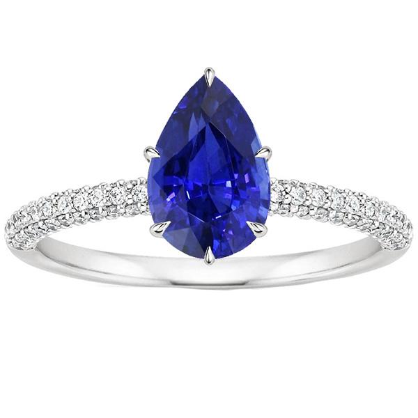 Blue Sapphire Ring With Diamond Accents Pear Cut Gemstone 5 Carats - Gemstone Ring-harrychadent.ca