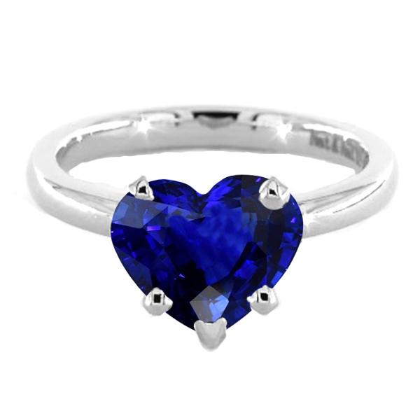 Blue Sapphire Solitaire Heart Shaped Ring 2 Carats 14K Gold - Gemstone Ring-harrychadent.ca