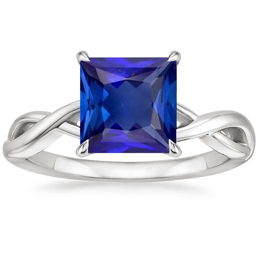 Blue Sapphire Solitaire Ring Princess Cut White Gold 14K 5 Carats - Gemstone Ring-harrychadent.ca