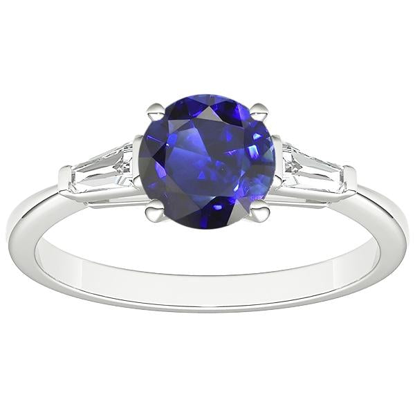Ceylon Sapphire 3 Stone Ring 2.50 Carats Bar Set Baguette Diamonds - Gemstone Ring-harrychadent.ca