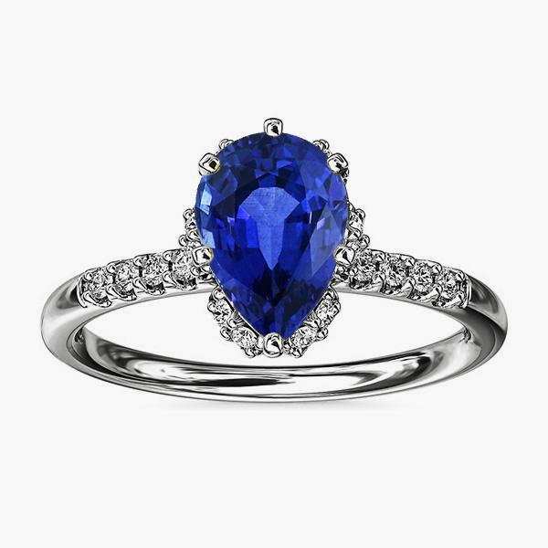 Ceylon Sapphire Halo Engagement Ring For Women & Diamonds 4 Carats - Gemstone Ring-harrychadent.ca