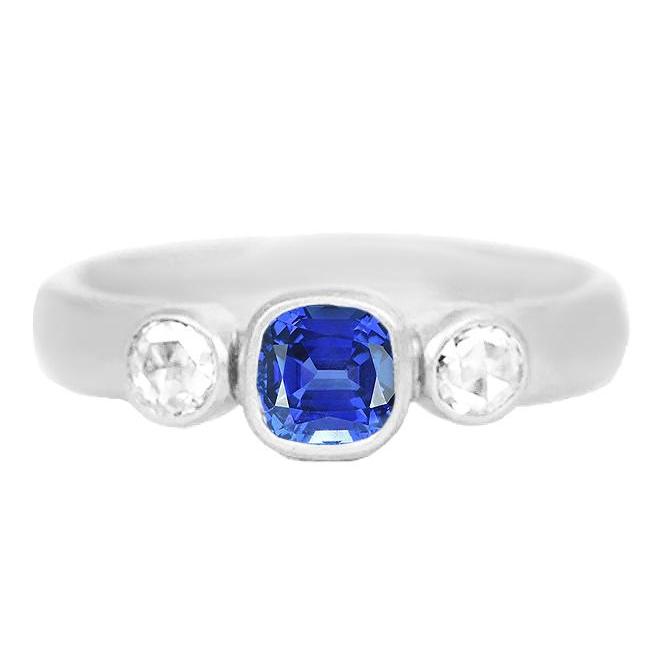 Cushion Sapphire Anniversary Ring 1.50 Carats Bezel Set Round Diamonds - Gemstone Ring-harrychadent.ca