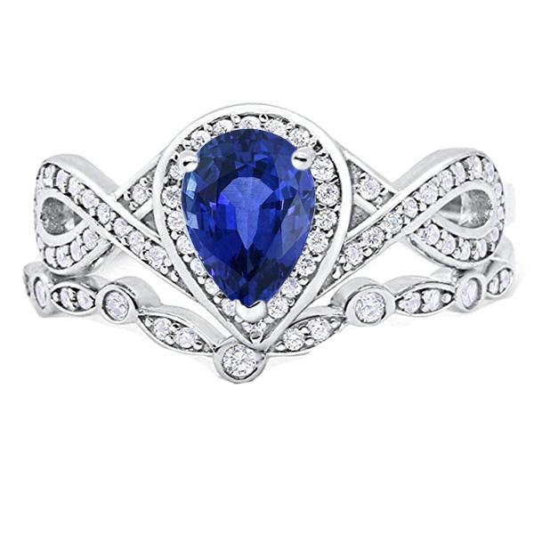 Diamond Ceylon Sapphire Wedding Ring Set Crown Style 3.50 Carats - Gemstone Ring-harrychadent.ca