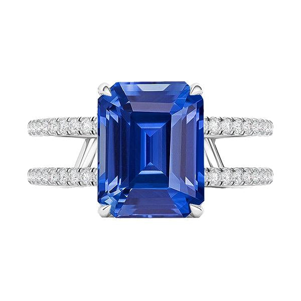 Diamond Emerald Blue Sapphire Engagement Ring Double Shank 4.50 Carats - Gemstone Ring-harrychadent.ca