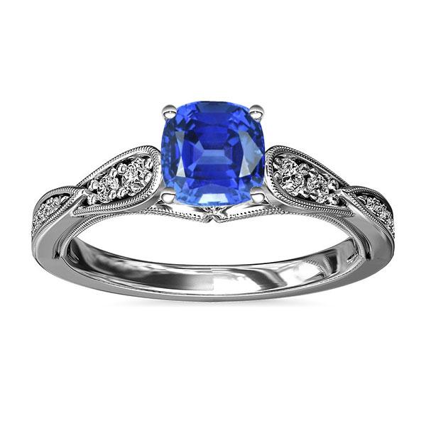 Diamond Engagement Ring Cushion Sapphire 2.50 Carats Vintage Style - Gemstone Ring-harrychadent.ca