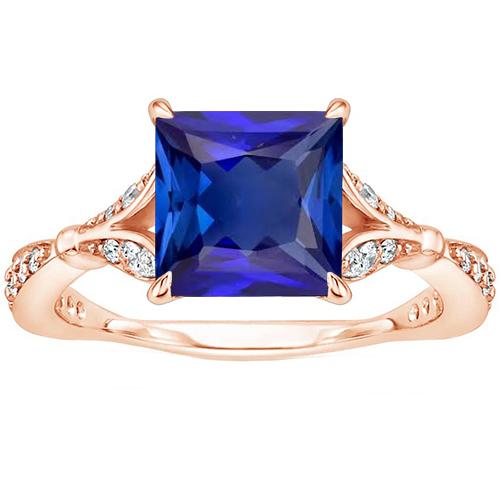 Diamond Engagement Ring Prong Set Princess Blue Sapphire 3.75 Carats - Gemstone Ring-harrychadent.ca