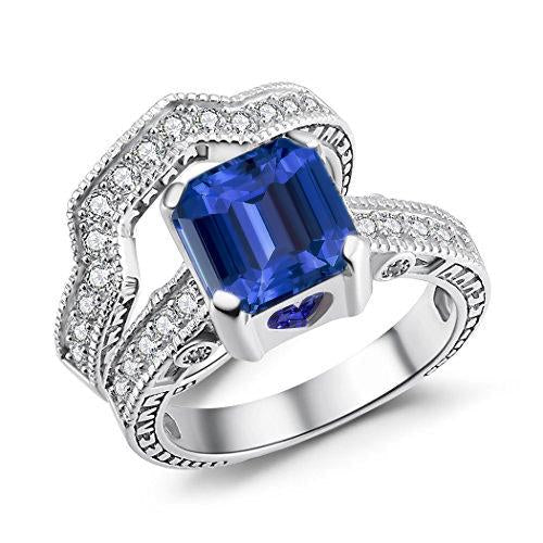 Diamond Engagement Ring Set Vintage Style Blue Sapphire 3.50 Carats - Gemstone Ring-harrychadent.ca