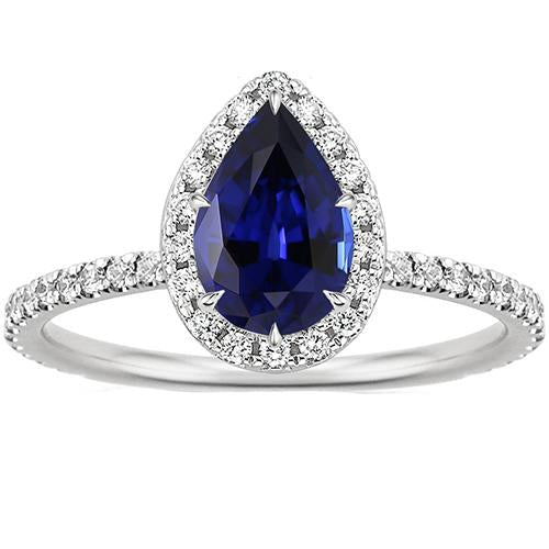 Diamond Engagement Ring Teardrop Style Pear Blue Sapphire 6.20 Carats - Gemstone Ring-harrychadent.ca