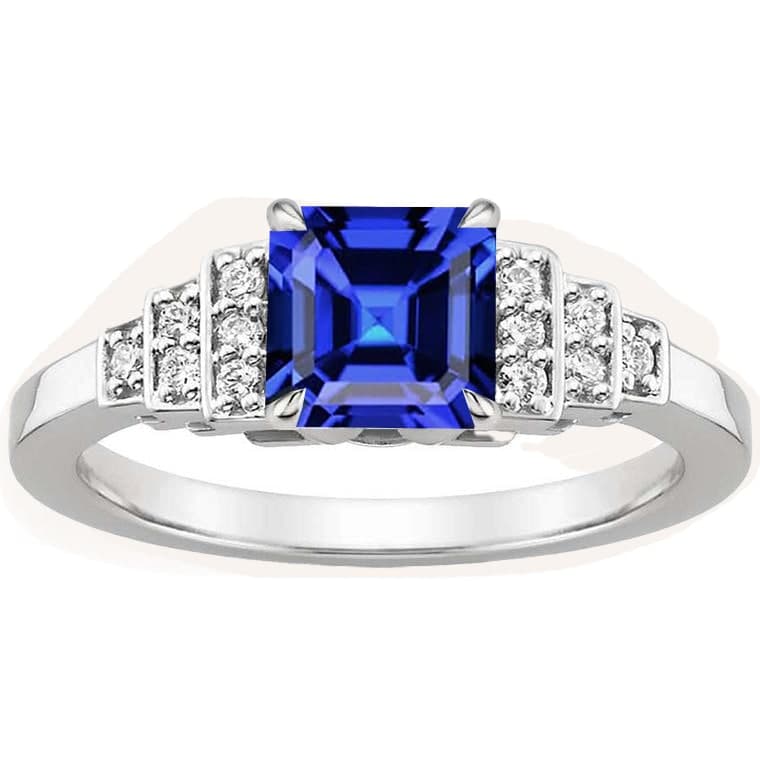 Diamond Fancy Ring Asscher Cut Sapphire Gemstone 3 Carats Prong Set - Gemstone Ring-harrychadent.ca