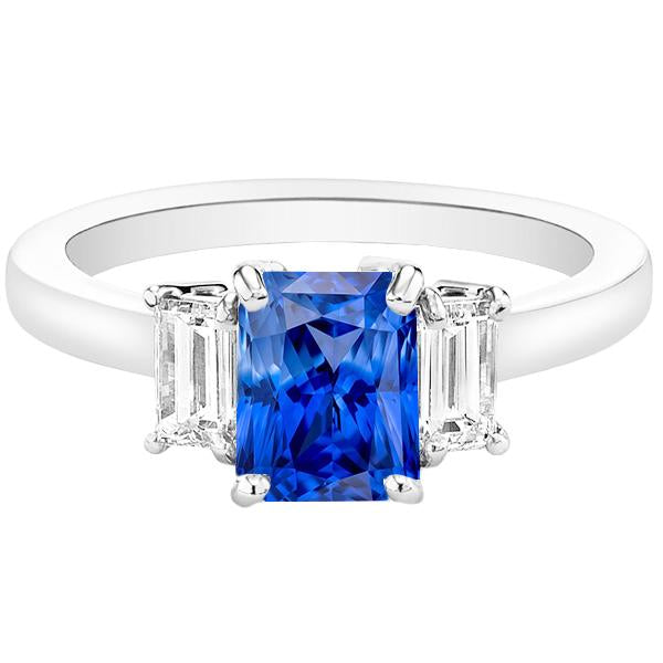 Diamond Gemstone Jewelry 2 Carats Ceylon Sapphire Ring Prong Baguettes - Gemstone Ring-harrychadent.ca