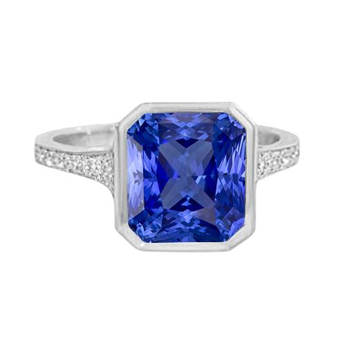 Diamond Gemstone Jewelry Bezel Set Radiant Blue Sapphire Ring 3 Caratss - Gemstone Ring-harrychadent.ca