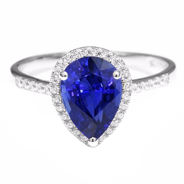 Diamond Halo Engagement Ring Ceylon Sapphire 3.75 Carats With Accents - Gemstone Ring-harrychadent.ca