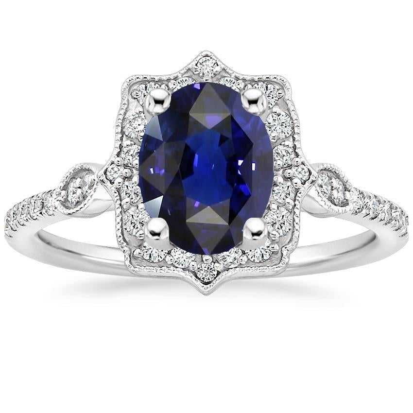 Diamond Halo Oval Ceylon Sapphire Ring 4 Carats Jewelry Gold - Gemstone Ring-harrychadent.ca
