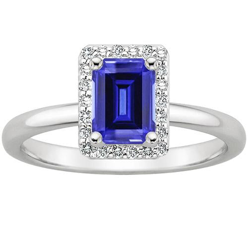 Diamond Halo Ring Emerald Ceylon Sapphire & Diamond 4 Carats - Gemstone Ring-harrychadent.ca