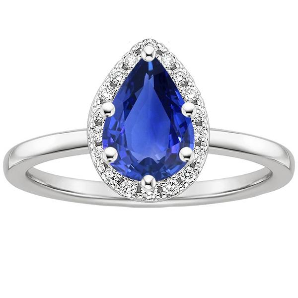 Diamond Halo Ring Teardrop Style Pear Sri Lankan Sapphire 4 Carats - Gemstone Ring-harrychadent.ca