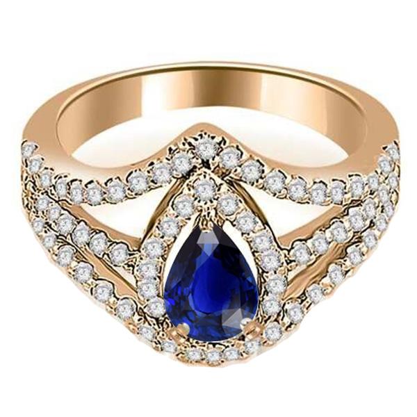Diamond Halo Wedding Pear Blue Sapphire Ring 4.50 Carats Gold Jewelry - Gemstone Ring-harrychadent.ca