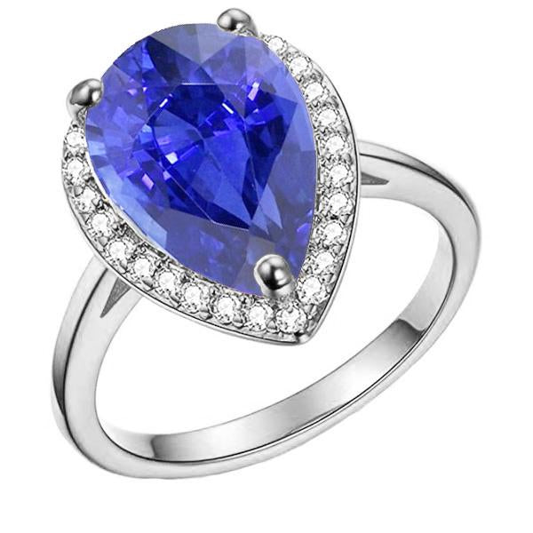 Diamond Jewelry Halo Ceylon Sapphire Ring 4 Carats - Gemstone Ring-harrychadent.ca