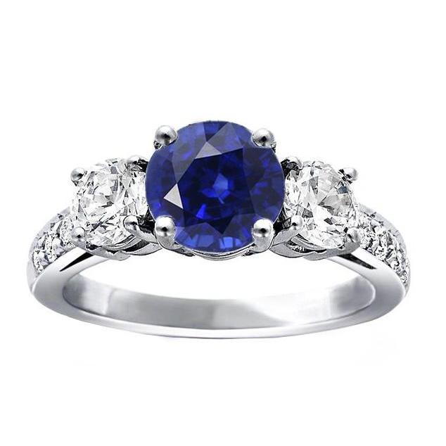 Diamond Jewelry Round Srilanka Sapphire Ring 3 Stone Style 3 Carats - Gemstone Ring-harrychadent.ca