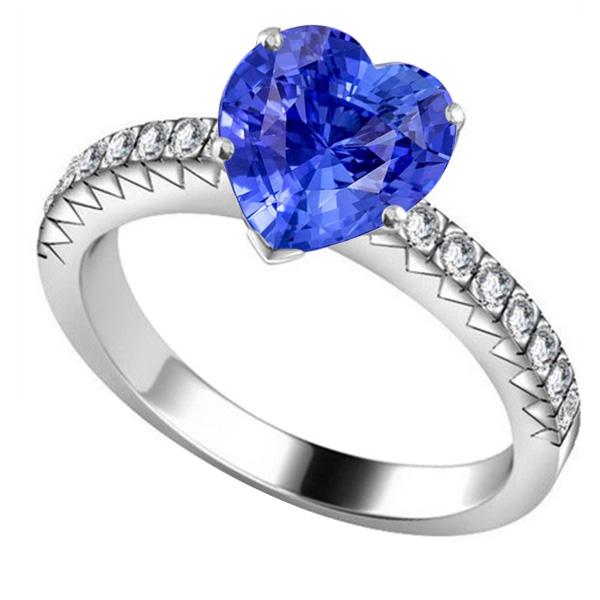 Diamond Sapphire Engagement Ring 4 Carats Prong Set White Gold 14K - Gemstone Ring-harrychadent.ca