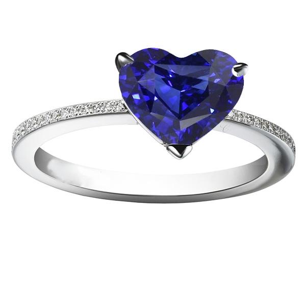 Diamond Solitaire Ring Accents Heart Sri Lankan Sapphire 3 Carats - Gemstone Ring-harrychadent.ca
