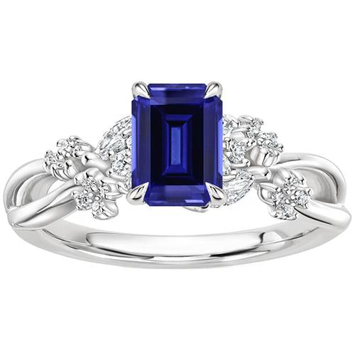 Diamond Solitaire Ring with Accents Emerald Blue Sapphire 4 Carats - Gemstone Ring-harrychadent.ca