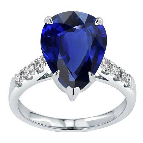Diamond Wedding Ring Pear Sri Lankan Sapphire Prong Set 5 Carats - Gemstone Ring-harrychadent.ca