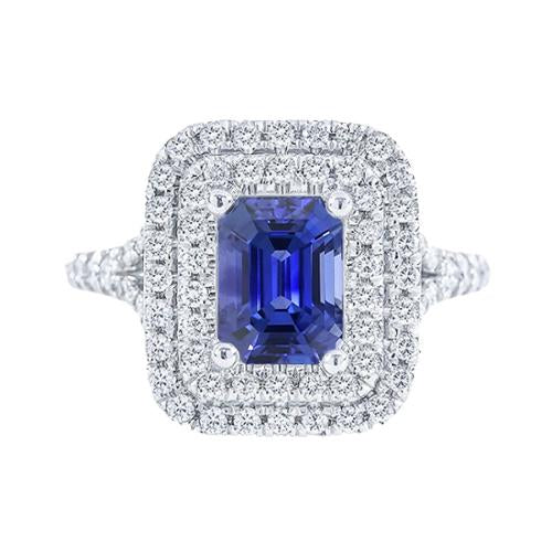 Double Halo Wedding Ring Emerald Blue Sapphire & Diamonds 4 Carats - Gemstone Ring-harrychadent.ca