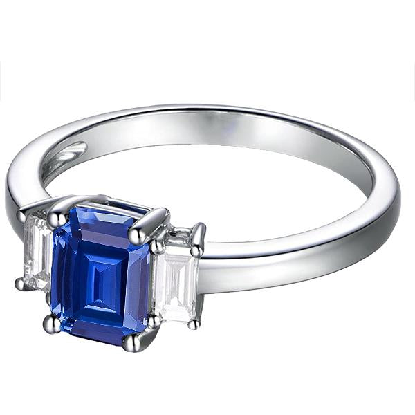 Emerald 3 Stone Blue Sapphire Wedding Ring 2.50 Carats Gold Jewelry - Gemstone Ring-harrychadent.ca