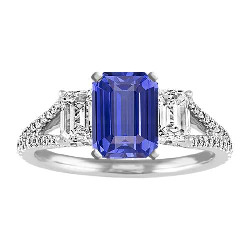 Emerald 3 Stone Sapphire Ring With Accents Split Shank 3.50 Carats - Gemstone Ring-harrychadent.ca