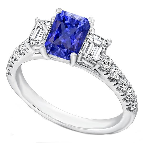 Emerald Diamond Radiant Ceylon Sapphire Ring With Accents 3 Carats - Gemstone Ring-harrychadent.ca
