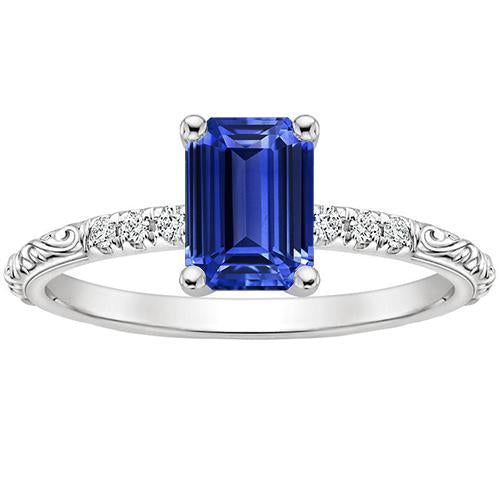 Emerald Gemstone with Accents Ring Blue Sapphire & Diamond 3.50 Carats - Gemstone Ring-harrychadent.ca