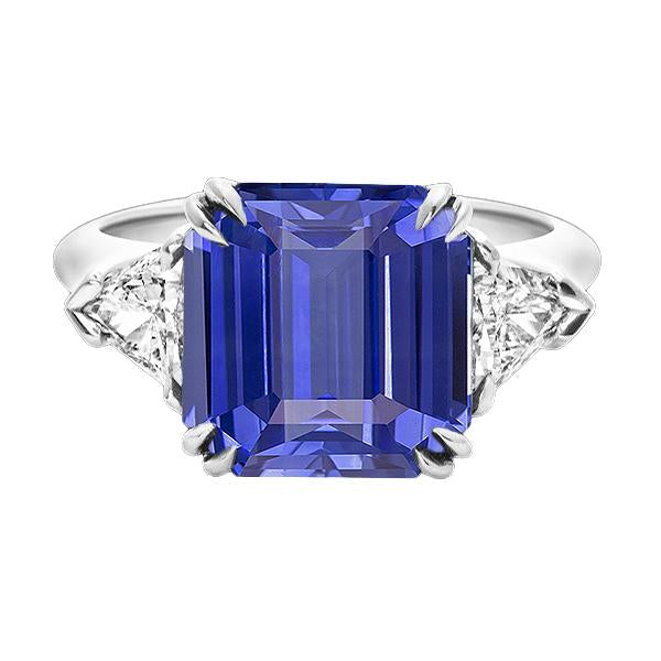 Emerald Sapphire Gemstone Ring 4 Carats Trillion Diamonds 3 Stone Gold - Gemstone Ring-harrychadent.ca