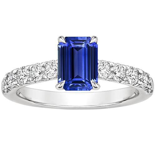 Emerald Solitaire Accents Ring Blue Sapphire & Diamond 4.25 Carats - Gemstone Ring-harrychadent.ca