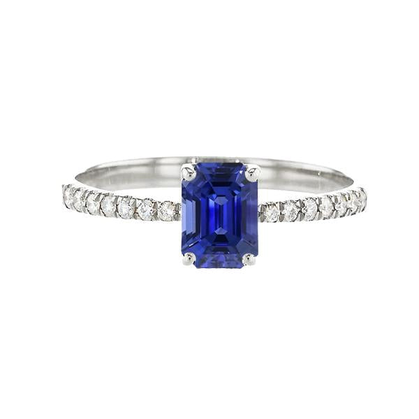 Emerald Solitaire Blue Sapphire Ring & Pave Set Diamonds 2.50 Carats - Gemstone Ring-harrychadent.ca