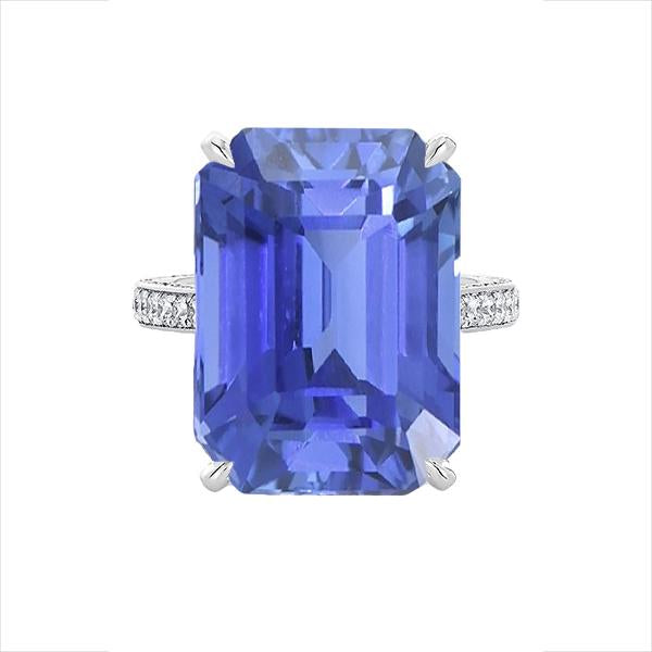Emerald Solitaire Ceylon Sapphire Ring With Accents 5 Carats - Gemstone Ring-harrychadent.ca
