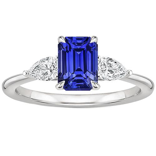 Engagement Ring 3 Stones Emerald Ceylon Sapphire & Diamond 3.50 Carats - Gemstone Ring-harrychadent.ca